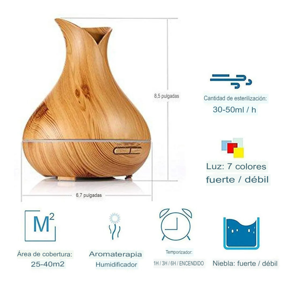 Lámpara Humidificadora de Madera Elegante